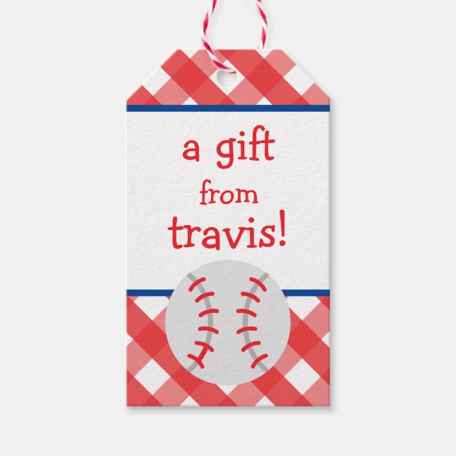 Étiquettes-cadeau Balises Cadeaux Personnalisées En vichy Baseball (Devant)