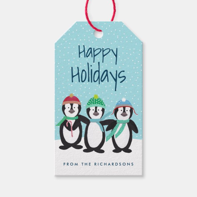Étiquettes-cadeau Balises cadeaux personnalisées Pals de pingouin (Devant)