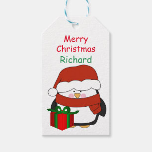 Étiquettes-cadeau Balises cadeaux - Pingouin avec cadeau