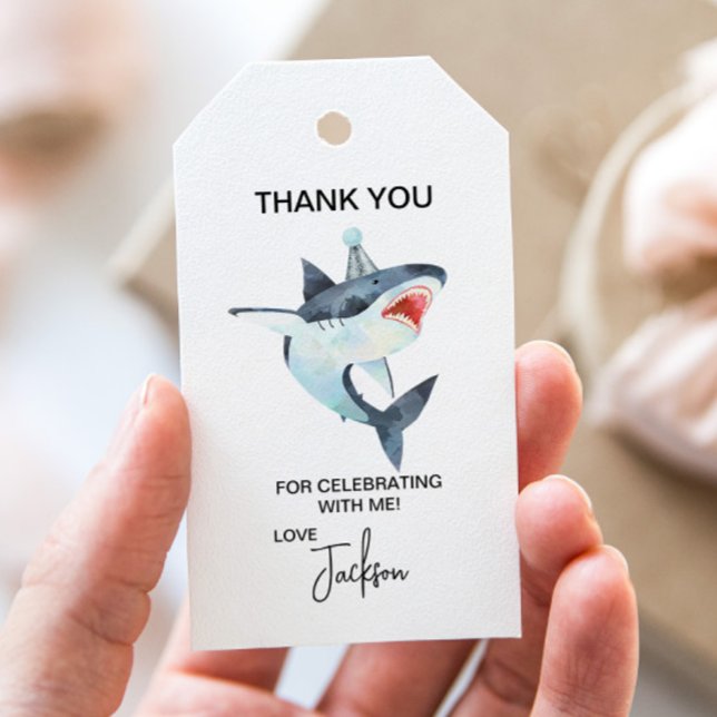 Étiquettes-cadeau Balises Cadeaux pour l'anniversaire du requin, Fav (Shark thank you tag)