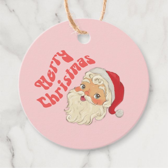 Étiquettes Cadeau Balises cadeaux Retro Merry Christmas Père Noël (Devant)
