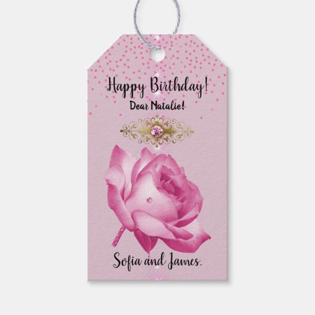 Étiquettes-cadeau Balises Cadeaux Roses d'anniversaire heureux (Devant)