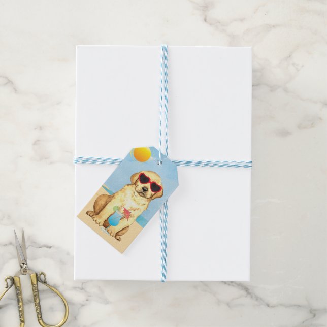 Étiquettes-cadeau Balises cadeaux Summer Yellow Lab (Avec de laficelle)