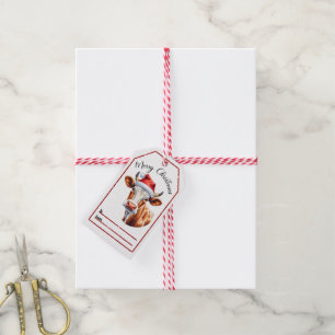 Étiquettes-cadeau Balises de chapeau de Noël de vache joyeuse