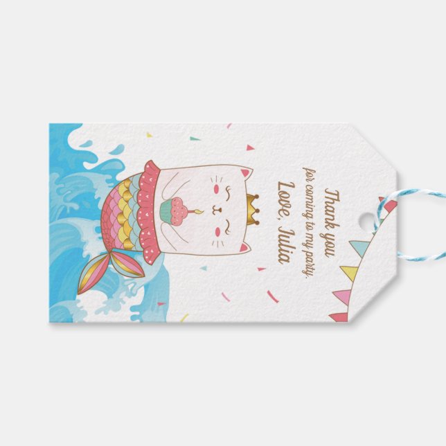 Étiquettes-cadeau Balises de faveur de la sirène de chat (Devant (Horizontal))