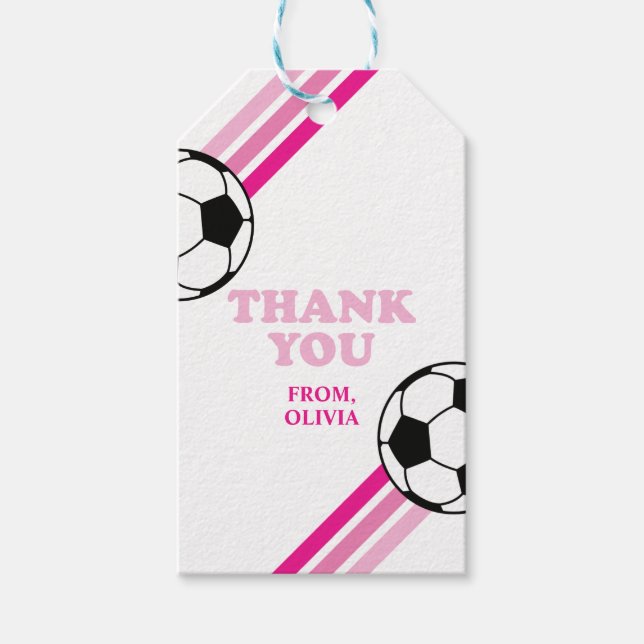 Étiquettes-cadeau Balises de faveur de l'anniversaire rose de footba (Devant)