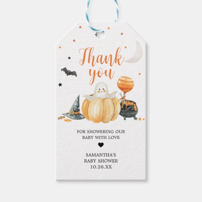 Étiquettes-cadeau Balises de faveur de Little Boo Citrouille Hallowe (Devant)