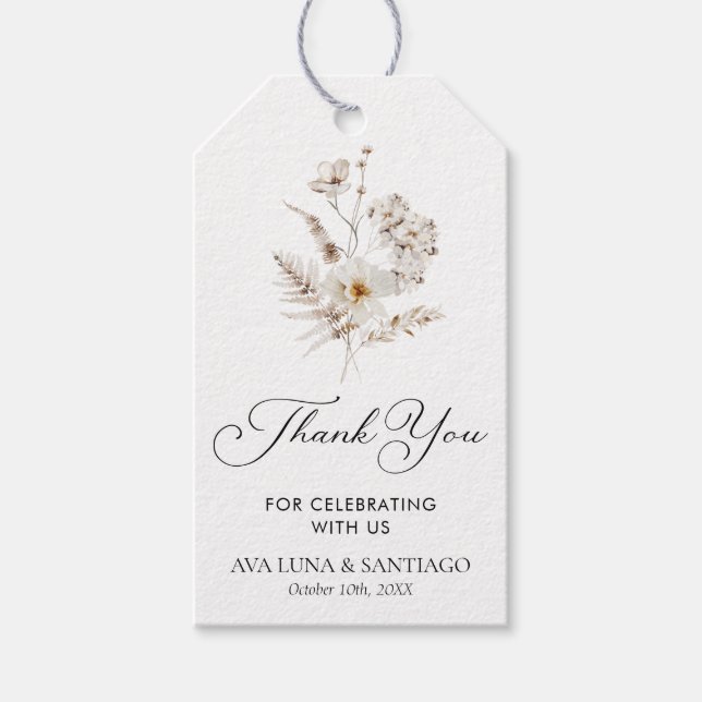 Étiquettes-cadeau Balises de faveur de mariage botanique simple (Devant)