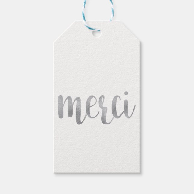 Étiquettes-cadeau Balises de faveur "merci" en argent, feuille, vert (Devant)