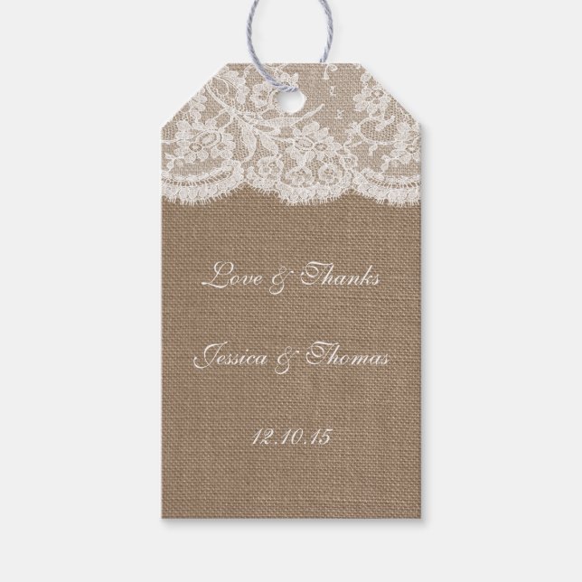 Étiquettes-cadeau Balises de la collection Mariage Burlap & Lace (Devant)