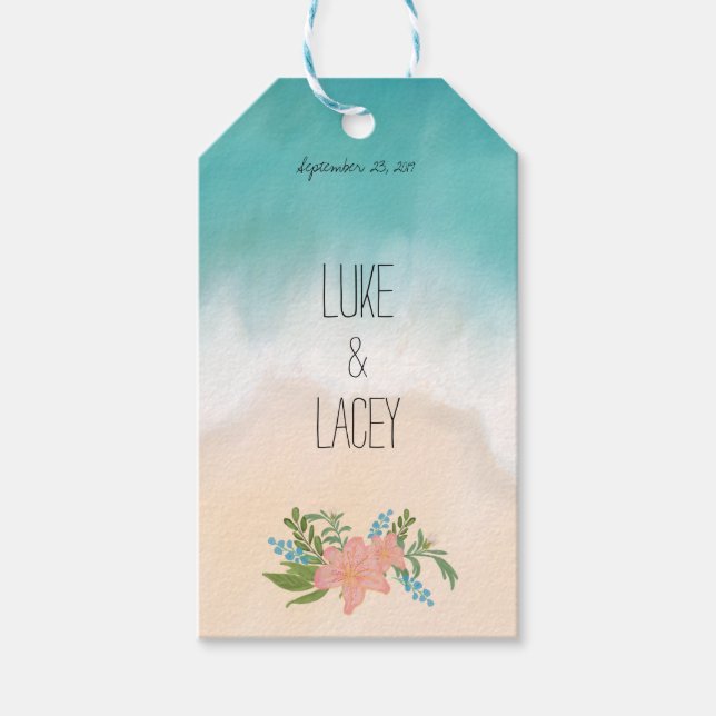 Étiquettes-cadeau Balises de mariage de plage pour faveurs (Devant)