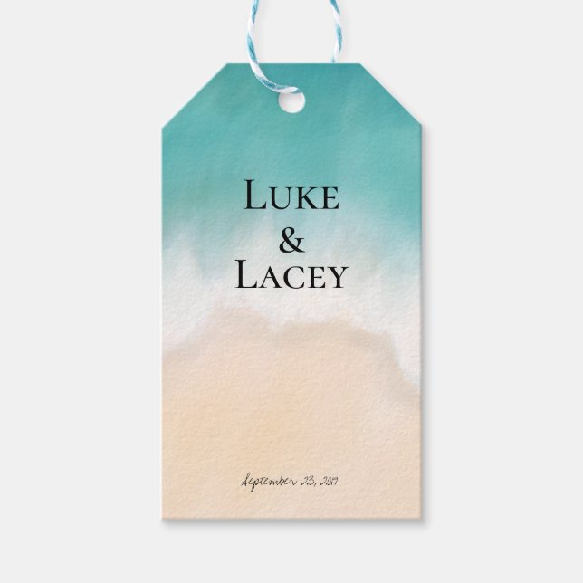 Étiquettes-cadeau Balises de mariage de plage pour faveurs (Devant)
