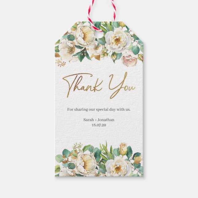Étiquettes-cadeau Balises de Merci à fleurs blanches et à Mariages d (Devant)