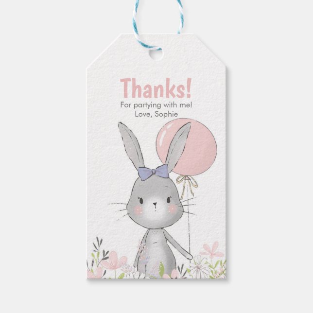 Étiquettes-cadeau Balises de Merci d'anniversaire de Bunny | Balises (Devant)