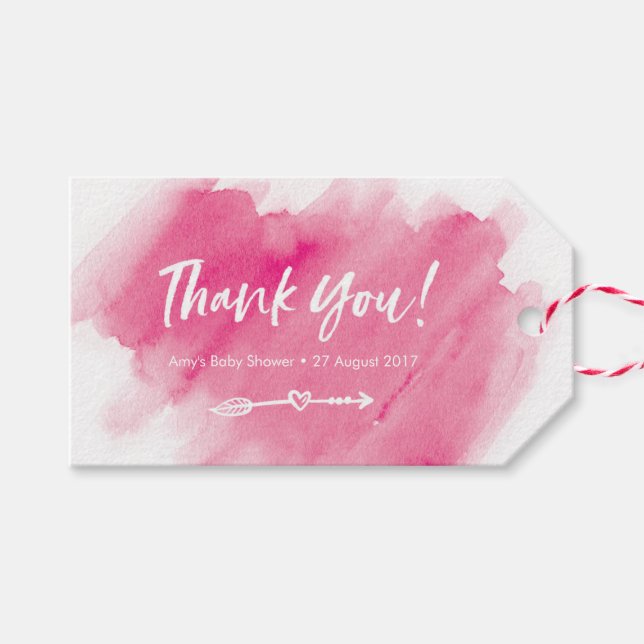 Étiquettes-cadeau Balises de Merci d'aquarelle rose | Balises de pré (Devant (Horizontal))