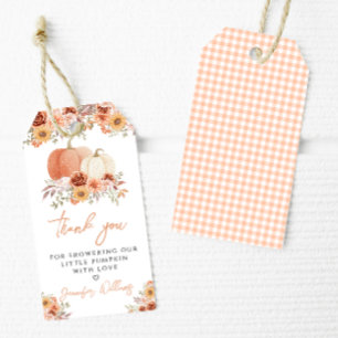 Étiquettes-cadeau Balises de Merci de Baby shower Floral Citrouille