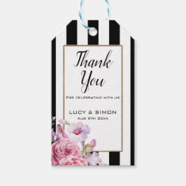 Étiquettes-cadeau Balises de Merci rose floral et rayures