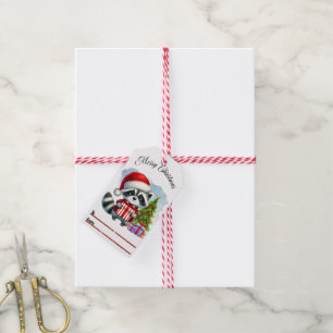 Étiquettes-cadeau Balises de Noël de charme avec un joli raton laveu