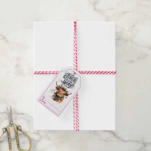 Étiquettes-cadeau Balises de Noël de conception de vache festive (Avec de la ficelle)