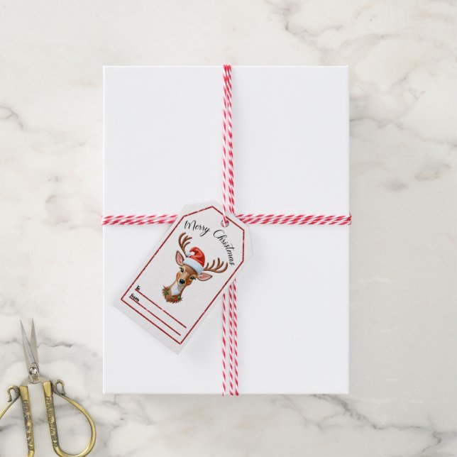 Étiquettes-cadeau Balises de Noël de rennes gaies ! (Avec de la ficelle)