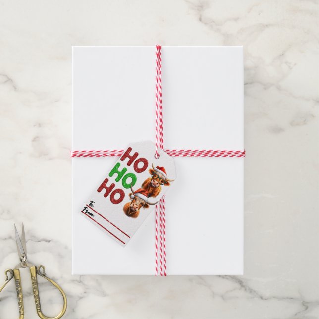 Étiquettes-cadeau Balises de Noël de vache de vacances joyeuses (Avec de la ficelle)