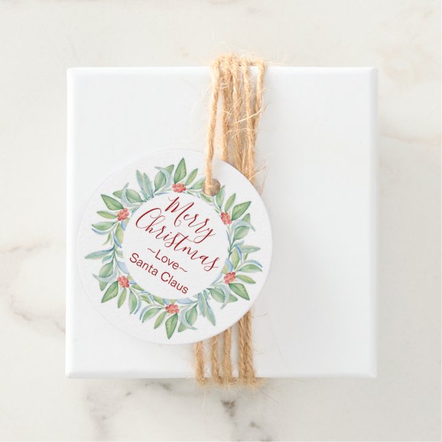 Étiquettes Cadeau Balises de Noël Red Holly Berries (En situation)