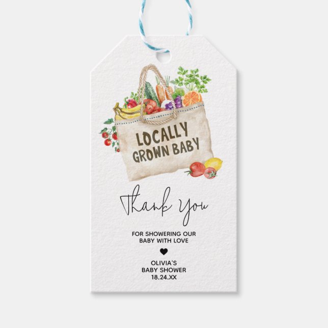 Étiquettes-cadeau Balises de préférence de Baby shower locales (Devant)