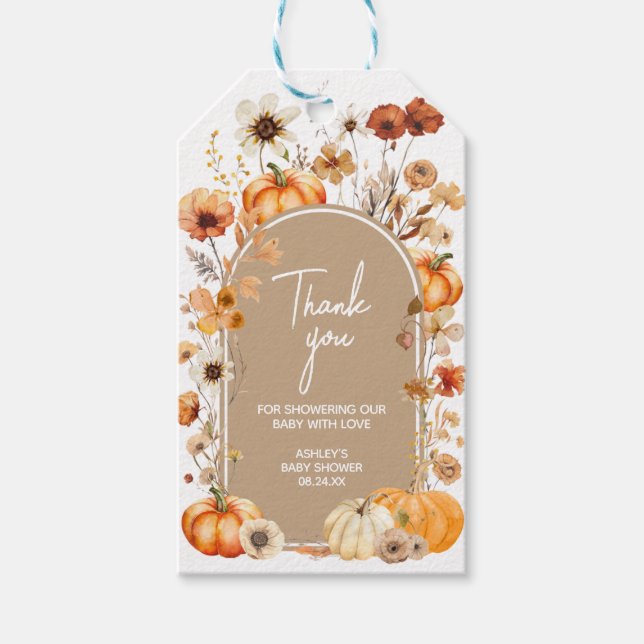 Étiquettes-cadeau Balises de préférence du Baby shower Citrouille fl (Devant)
