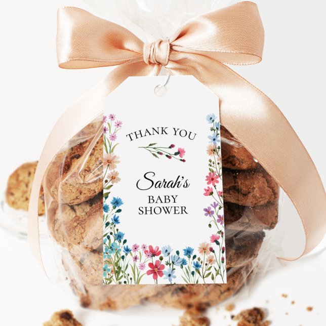 Étiquettes-cadeau Balises de préférence du Baby shower fleur sauvage (Créateur téléchargé)