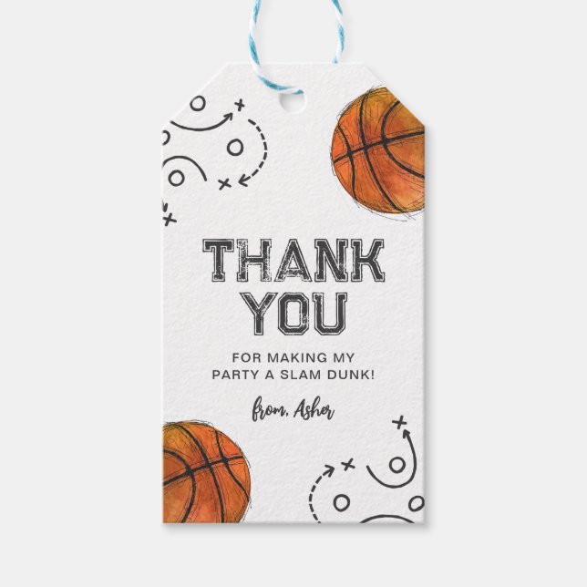 Étiquettes-cadeau Balises de préférence du basket-ball d'aquarelle (Devant)