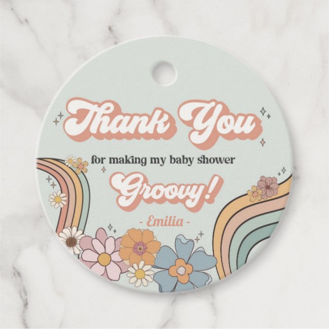 Étiquettes Cadeau Balises de préférence Retro Baby shower super (Devant)