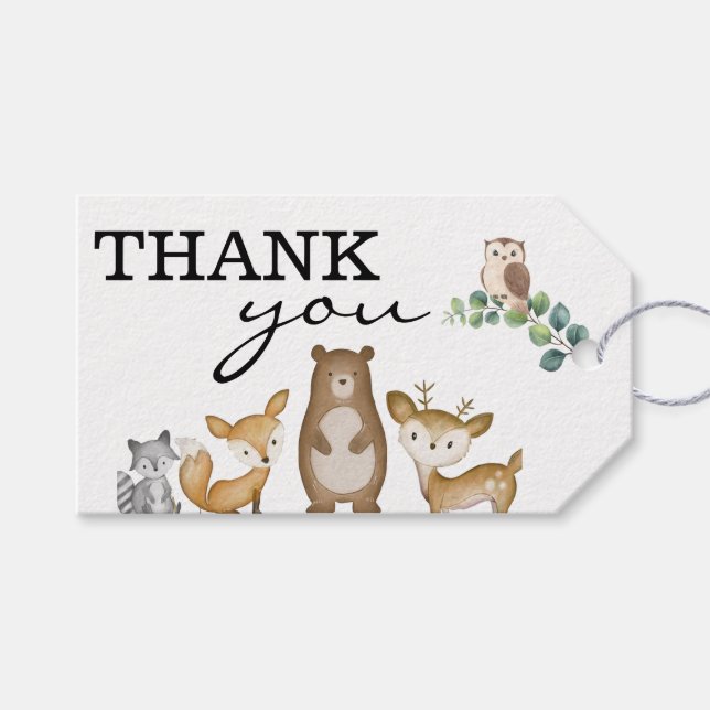 Étiquettes-cadeau Balises du Merci des animaux de bois (Devant (Horizontal))