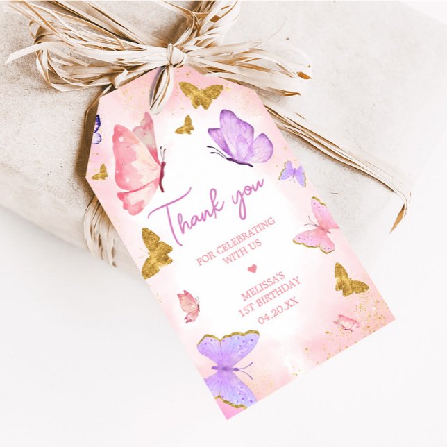 Étiquettes-cadeau Balises Favorise petit papillon rose pourpre (Pink Purple Whimsical Little Butterfly Birthday Party Favor Tags)