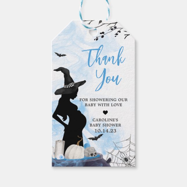 Étiquettes-cadeau Balises Favoriser Baby shower Sorcière Bleue (Devant)