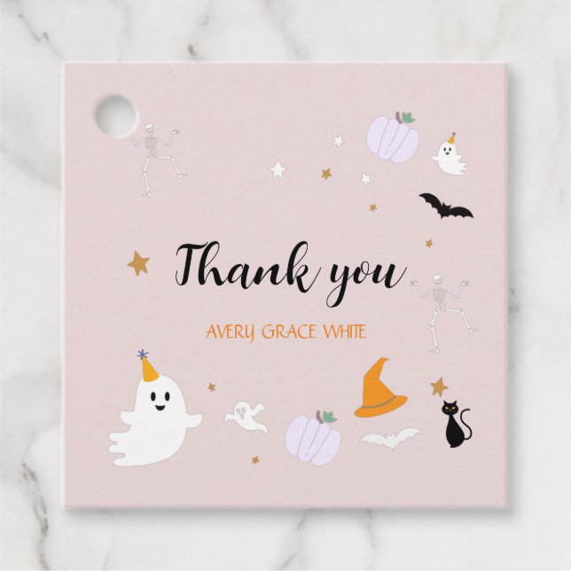 Étiquettes Cadeau Balises Favoriser Merci Halloween rose mou (Devant)