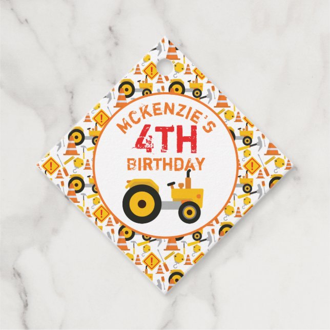 Étiquettes Cadeau Balises Fête d'anniversaire de construction White  (Devant)