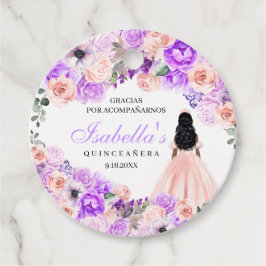 Étiquettes Cadeau Balises Fleur Quinceanera Pink & Purple Cercle Fav