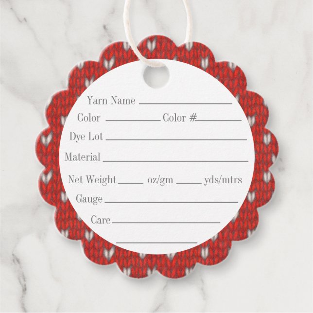 Étiquettes Cadeau Balises HEART KNIT 2" Scalloped Round Yarn (Devant)