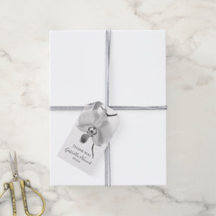 Étiquettes-cadeau Balises Mariage Black White Orchids Merci Favorise