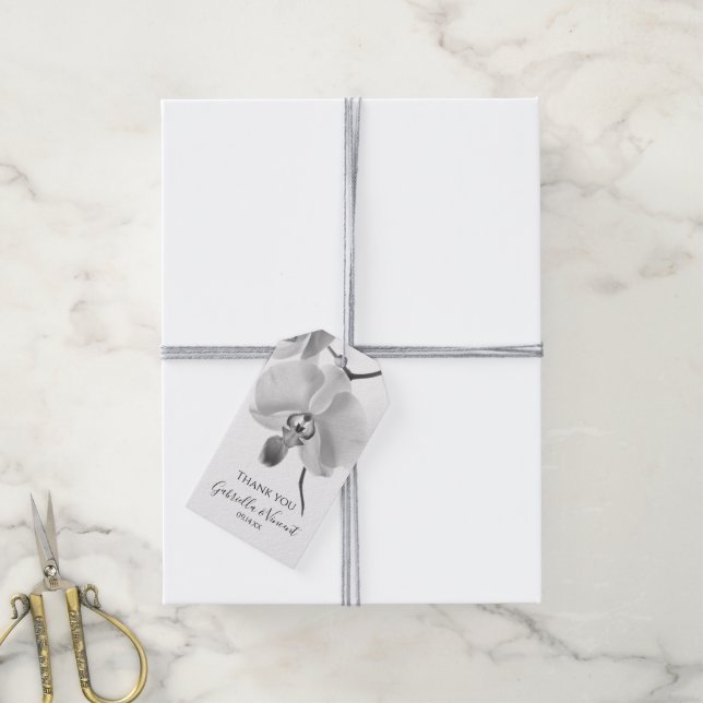 Étiquettes-cadeau Balises Mariage Black White Orchids Merci Favorise (Avec de la ficelle)