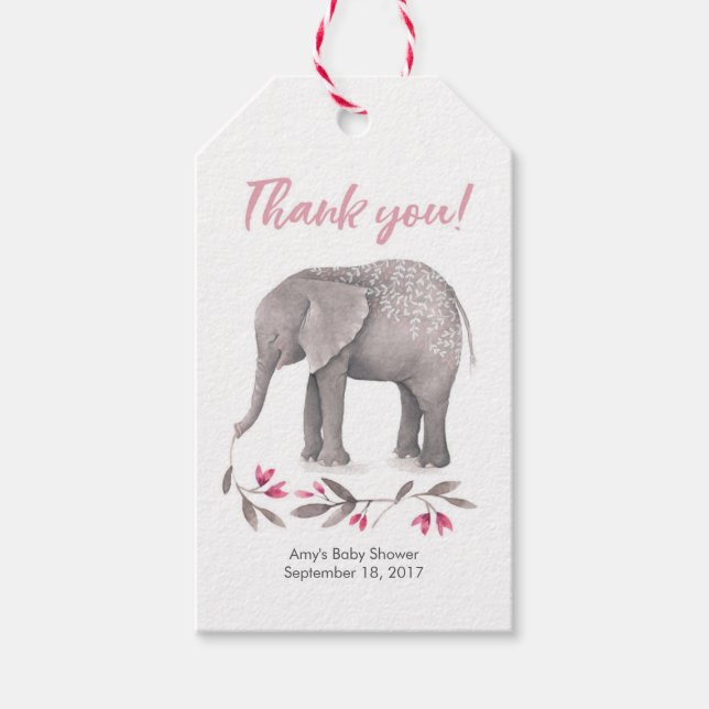 Étiquettes-cadeau Balises Merci | Balises de préférence | Eléphant r (Devant)