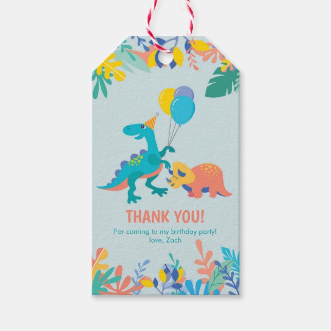Étiquettes-cadeau Balises Merci | Dinosaur Party - bleu clair (Devant)