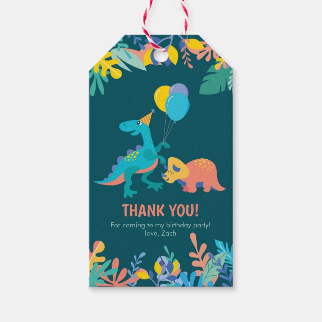 Étiquettes-cadeau Balises Merci | Dinosaur Party - bleu foncé (Devant)