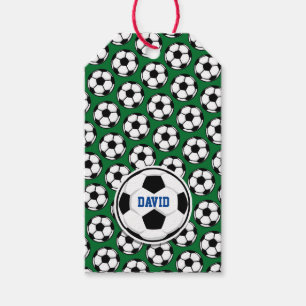 Étiquettes-cadeau Balle de Football Nom Personnalisé Vert Noir Blanc