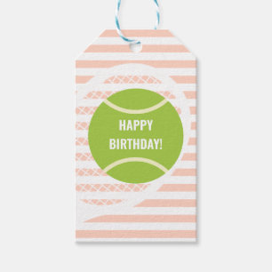 Étiquettes-cadeau Balle de Tennis Vert moderne rayé Anniversaire ros
