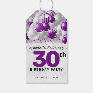 Étiquettes-cadeau Ballon argent violet glamour paillettes Faveur Ann