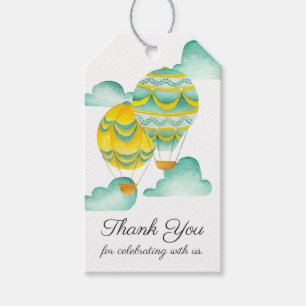 Étiquettes-cadeau Ballons à air chaud Jaune et Aqua Merci