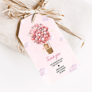 Étiquettes-cadeau Ballons à air chaud rose vers le haut et vers le b