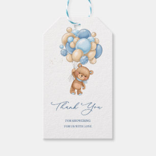 Étiquettes-cadeau Ballons Bleus Teddy Bear Baby shower Merci