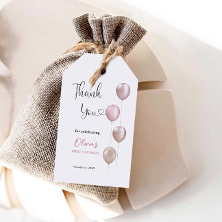 Étiquettes-cadeau Ballons Blush Girl Premier anniversaire Merci